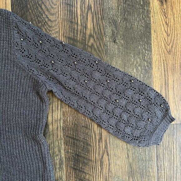 Lane Bryant Plus Size 22/24 Gray Metallic Knit Sweater Beaded Sleeve NWT - Picture 5 of 9